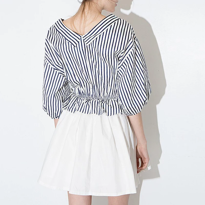 Женщины Новая Мода roupas Опрятный Стиль Военно-Морской Флот Полосатый Лоскутное