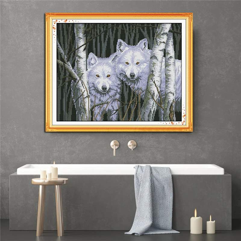 NKF Wolves in woods Pattern print on canvas DMC 11CT 14CT Cross Stitch kit needlework Set all for embroidery The Wolf forest | Дом и сад