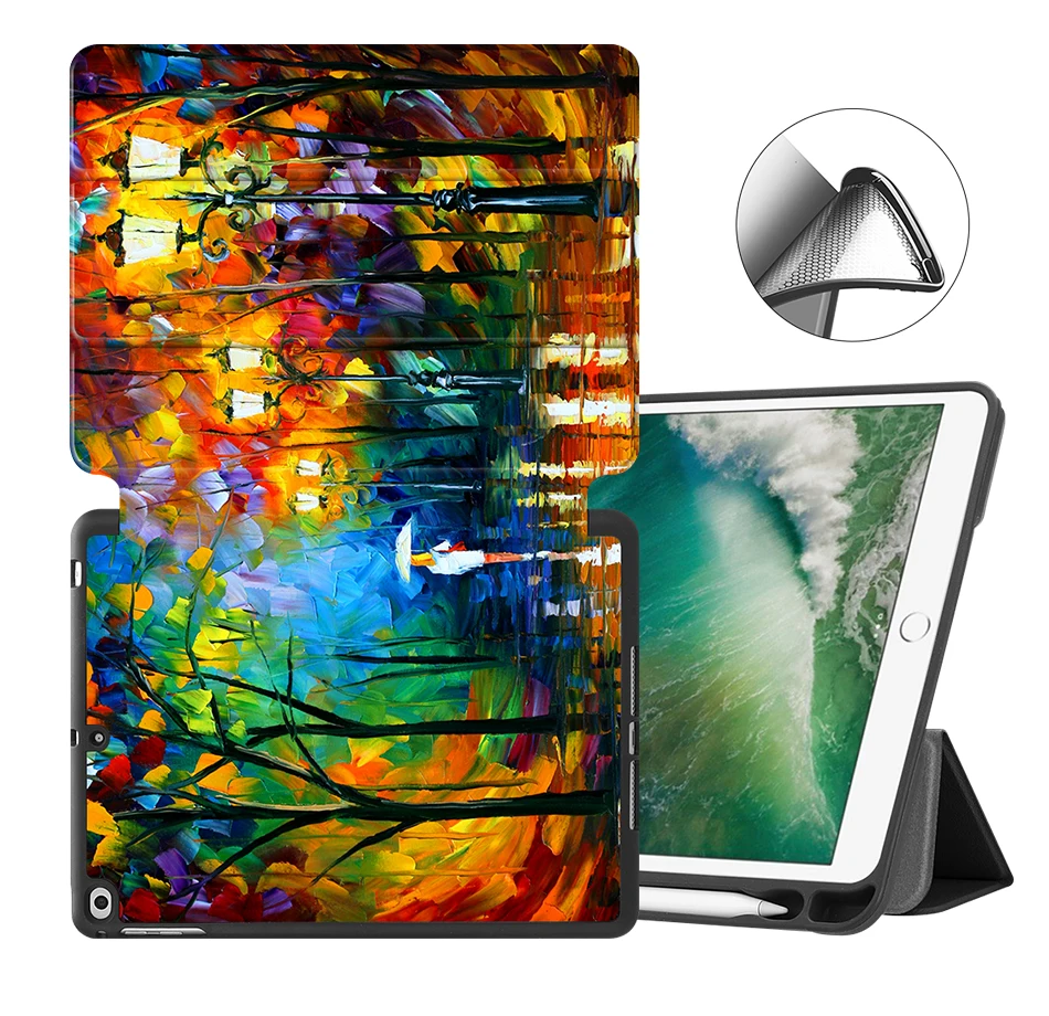 MTT чехол с масляными рисунками для iPad 9,7 дюймов, мягкий чехол из ТПУ на заднюю панель, кожаный флип-чехол для планшета для iPad 9," Air 1 2 Smart Cover Funda