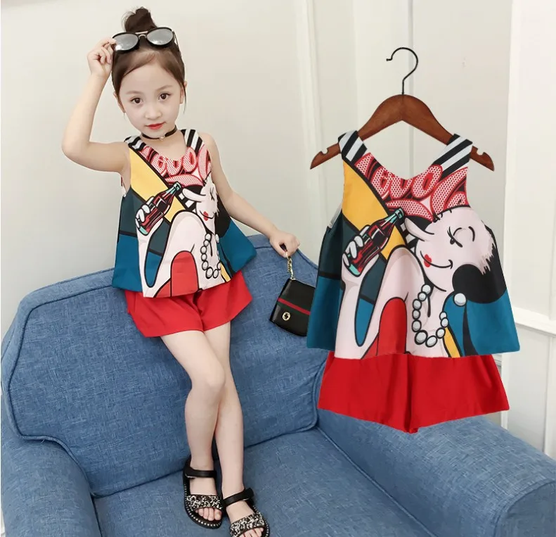 

Chiffon Top + Shorts Set Printed Korean Version of The New Girls Princess Dress Children's Dress Skirt Dress