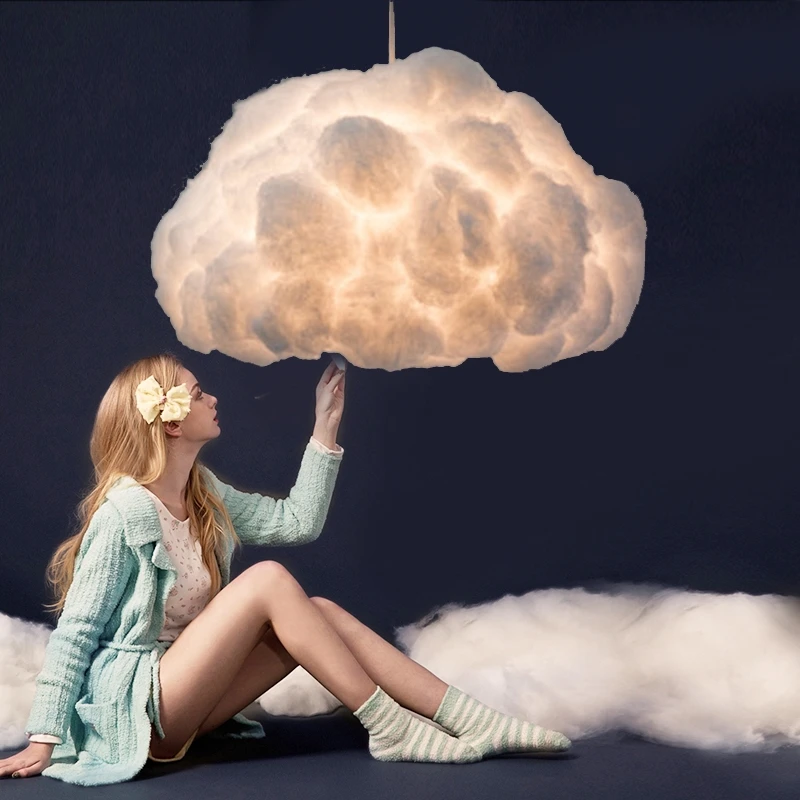 

Nordic Pendant Lamp Light Luster Cloud Lights Hotel Lobby Silk Romantic Cute Fair Lights Modern For Living Bedroom Bar Cafe E27