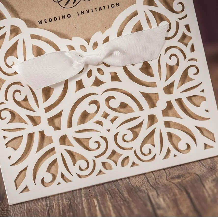 Деревенский лазерная резка кружево карман свадебные приглашения карты день