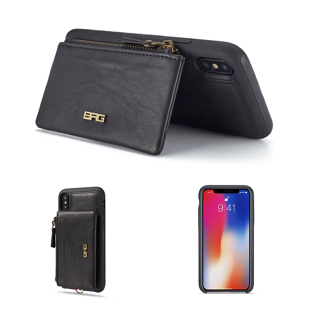 Чехол Кошелек из искусственной кожи на молнии для iPhone X кошелек кожаный чехол