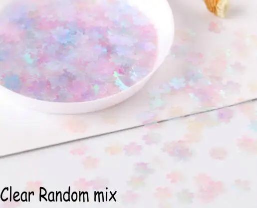 clear random mix 10 г розовый Сакура Блеск Конфетти из блесток DIY ремесло материал 5 мм сладкий голубой Вишневый цветок УФ Украшение из эпоксидной смолы ювелирные изделия заполнения пайетками - Цвет: clear random mix