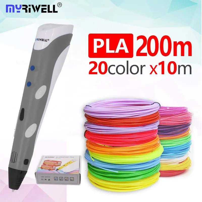 Gray pla 200 Myriwell 3d Ручка 3d принтер ручка с pla нити 3 D Ручка 3d рисунок «сделай сам» инструменты для рисования дети день рождения или Рождественский подарок 3D держатель - Цвет: Gray pla 200