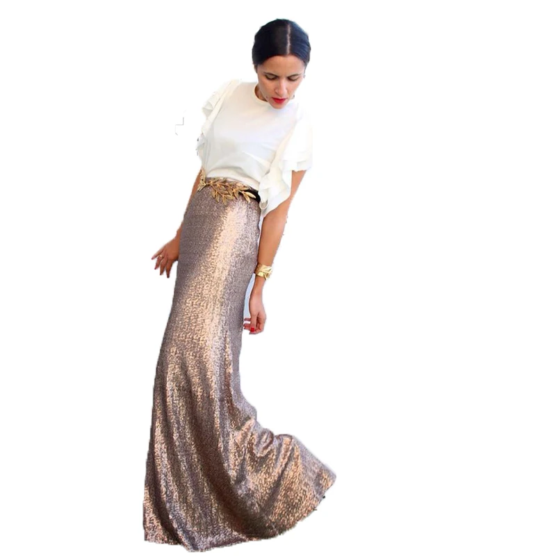 Женская длинная юбка-карандаш с блестками розовое золото | одежда