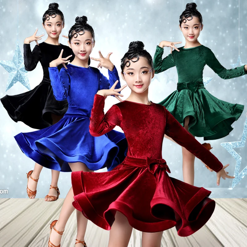 Girls Winter Latin Dresses for dancing ballroom dance dress rumba samba velvet children cha tango skirt standard salsa | Тематическая