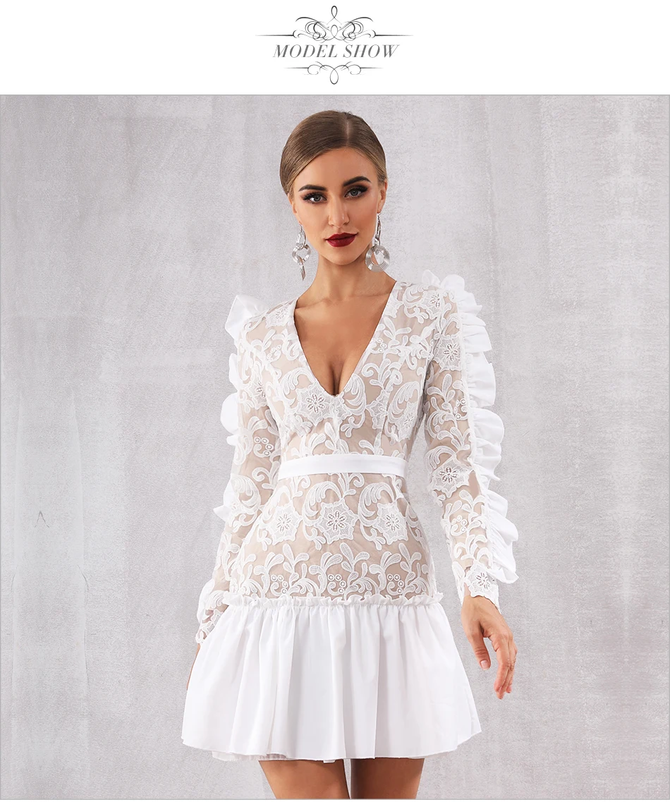 Adyce кружевное вечернее подиумное вечернее платье для вечеринки vestidos новое зимнее Сексуальное Женское клубное мини-платье с v-образным вырезом и длинным рукавом