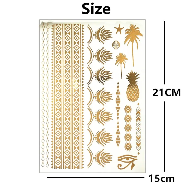 Большой Золотой кокосовое дерево ананас временная татуировка боди арт вспышка