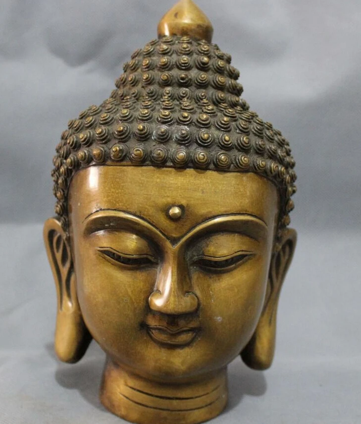 

song voge gem S3080 9" Tibet Bronze Buddhist Fo Sakyamuni Shakyamuni Buddha Head Statue Sculpture
