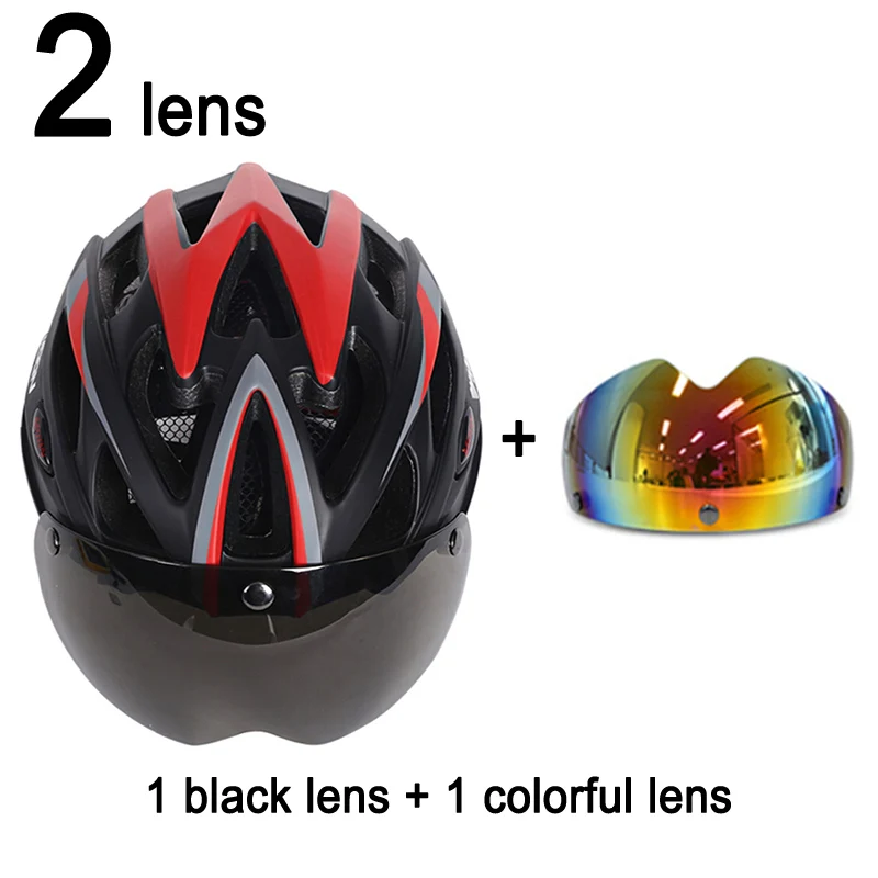 Red Black 2 Lenses MOON 275g Магнитные очки Сверхлегкий велосипедный шлем с объективом в форме велосипеда шлем 25 вентиляционных отверстий Casco Ciclismo - Цвет: Red Black 2 Lenses