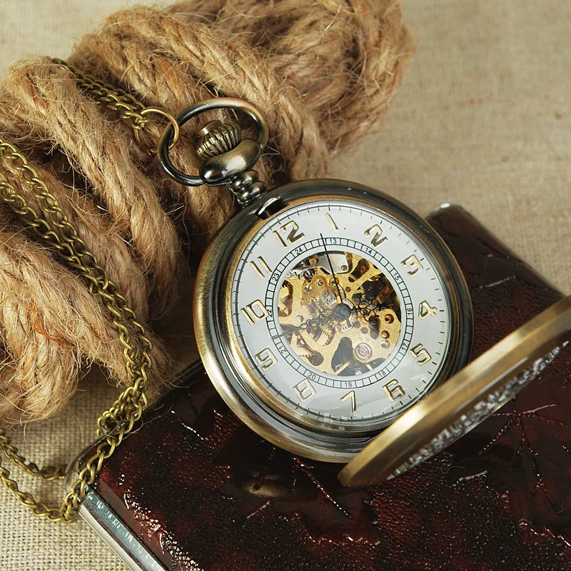 8937 Ретро полые механические карманные часы простые в ретро стиле открытые для