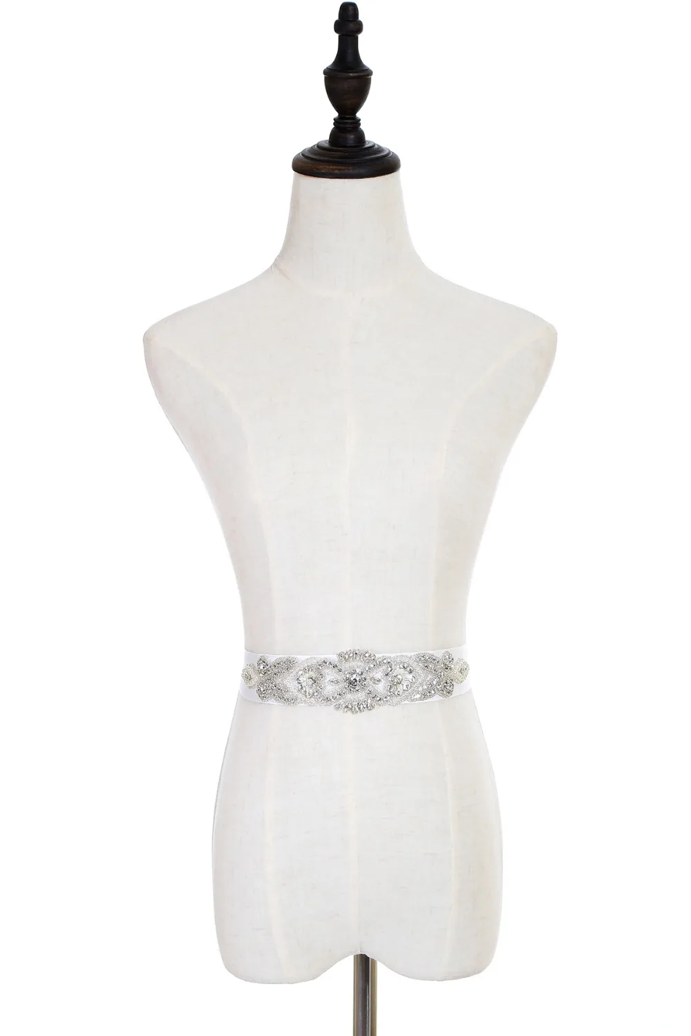 Настоящая фотография Свадебные ремни и пояса Белые с кристаллами вечерние
