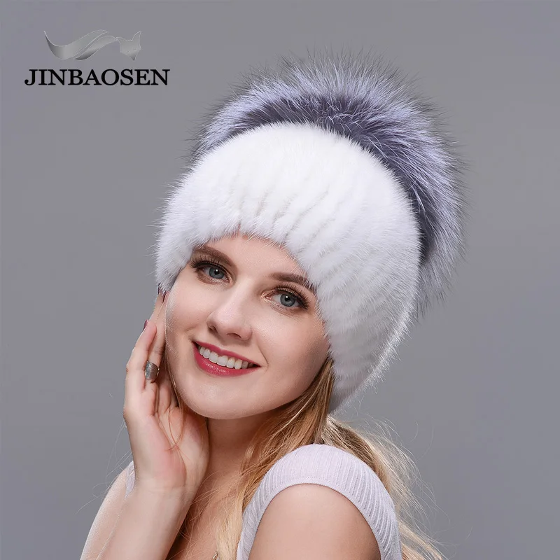 Женская шапка из меха норки JINBAOSEN вязаная Лыжная Шапка в русском стиле с