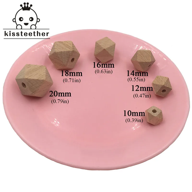 Cuentas de madera de haya de 25 piezas, abalorios de madera hexagonales geom&eacute;tricos naturales sin terminar de 20mm para mordedor de beb&eacute; DIY-4