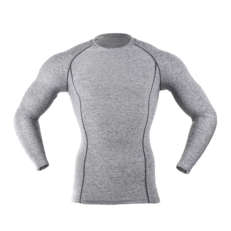 gray ARSUXEO, мужские спортивные колготки для бега, компрессионные футболки с длинными рукавами, базовый слой, одежда для фитнеса, тренировок, тренажерного зала, быстросохнущая C19 - Цвет: gray