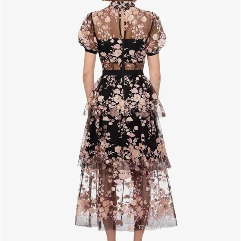 Женское платье с вышивкой и блестками длинное вечернее высокой талией коротким