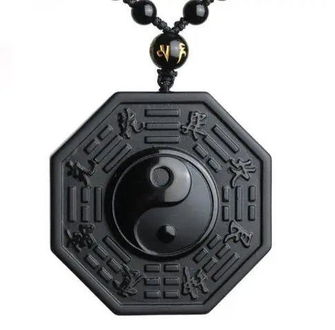 Прямая поставка черный обсидиан ожерелье Инь Янь кулон китайский Бага мужские