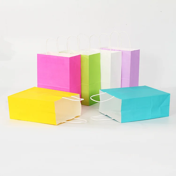 

10pcs multicolor paper bag with handles DIY Multifunction Festival gift bag wedding party gift kraft paper bags