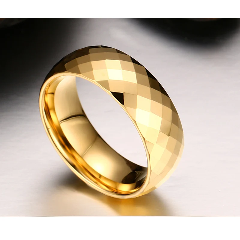 Gold Color Wedding Brands Tungsten Ring For Men 8mm Width Multi-faceted Geometric Male Anillos Anniversary Gifts | Украшения и