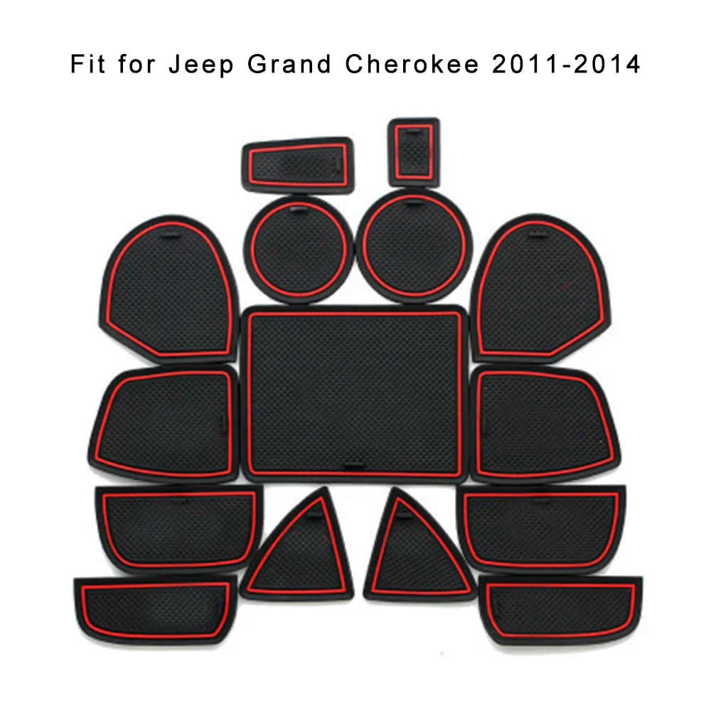 

Car Interior Non-Slip Door Slot Mat for Jeep Grand Cherokee 2011 2012 2013 2014 Gate Groove Panel Cup Pad Rubber Red Blue 15Pcs