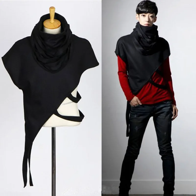 Men personality nightclub singer punk hiphop t shirt asymmetric cloak stage costume men asymmetrical design hip hop tee shirts |