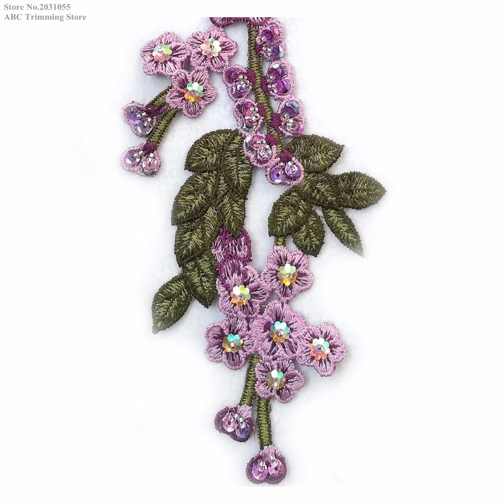 Новинка пурпурные/оливковые зеленые вышитые блестками 3D патчи с цветочной