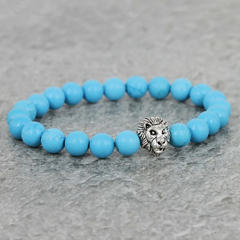 2017 New Design Summer Bracelets Antique Color Lion Head High Grade Blue Stone Beads Bracelet | Украшения и аксессуары