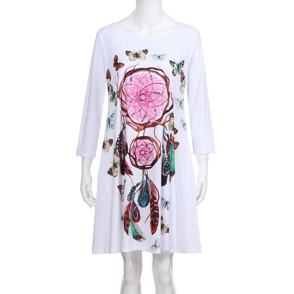 Свободное женское платье из страуса узор в виде лотоса бабочки три четверти а