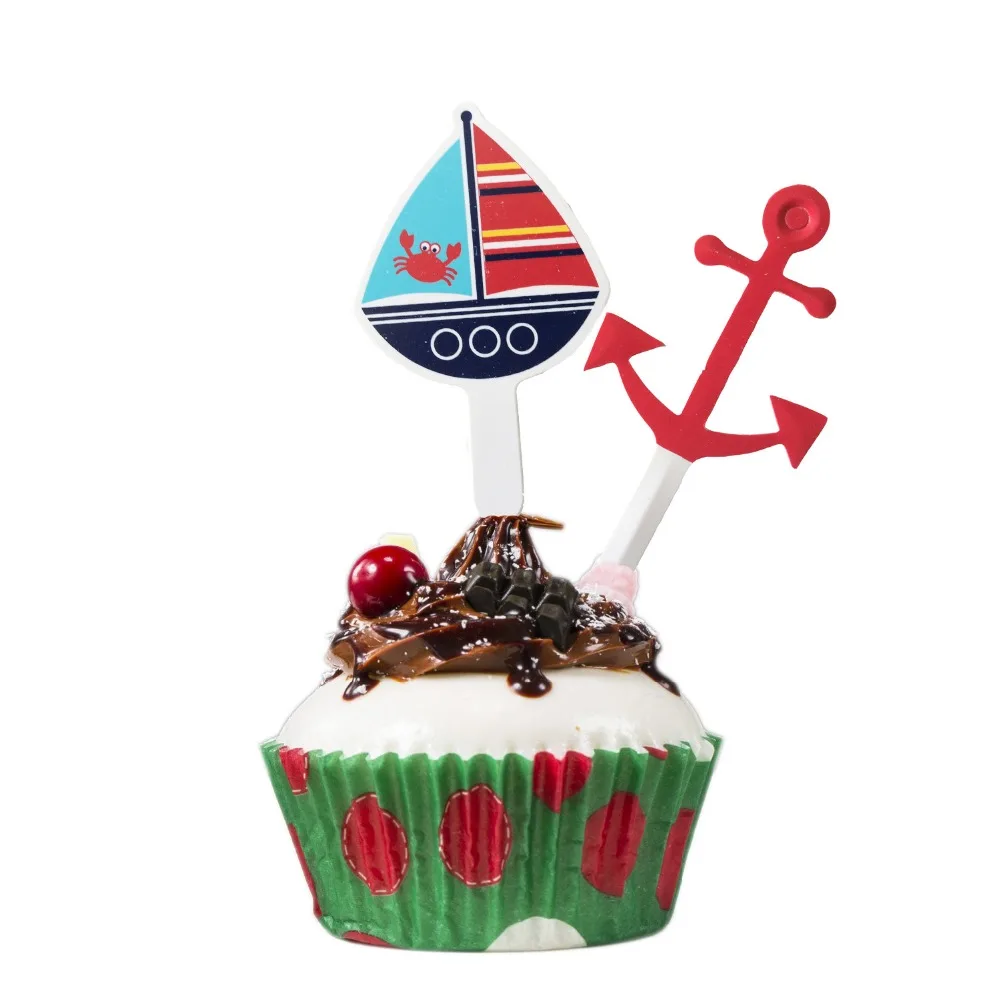 BOSHENG Ahoy Matey Baby Shower Cupcake Toppers 48 Per Pack | Дом и сад