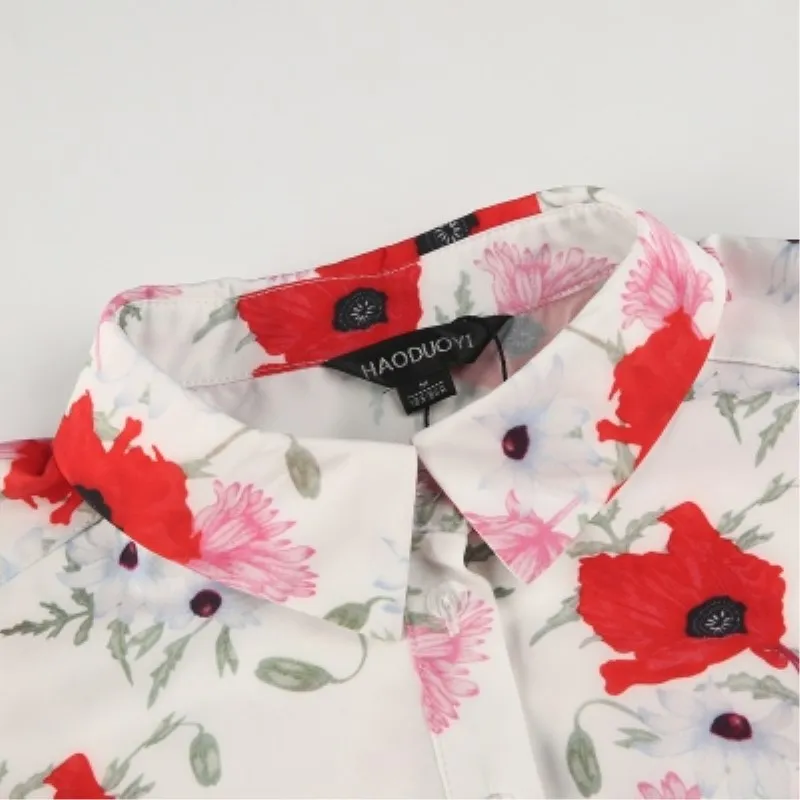 2018 новые модные летние милые рубашка Broadcloth рукавов Кнопка печати квадратный
