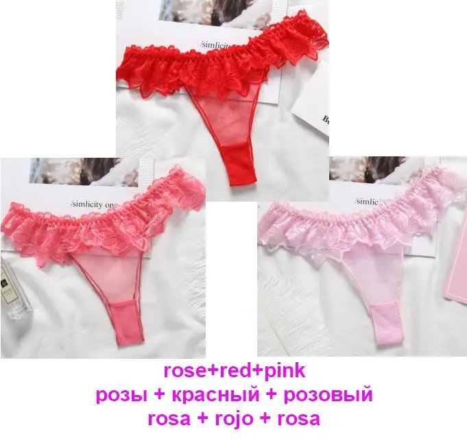 rose red pink 3020 3 шт./лот, прозрачное женское нижнее белье, сетчатые трусики, сексуальные женские стринги с оборками, просвечивающее женское нижнее белье, новые милые bragas XS-L - Цвет: rose red pink 3020