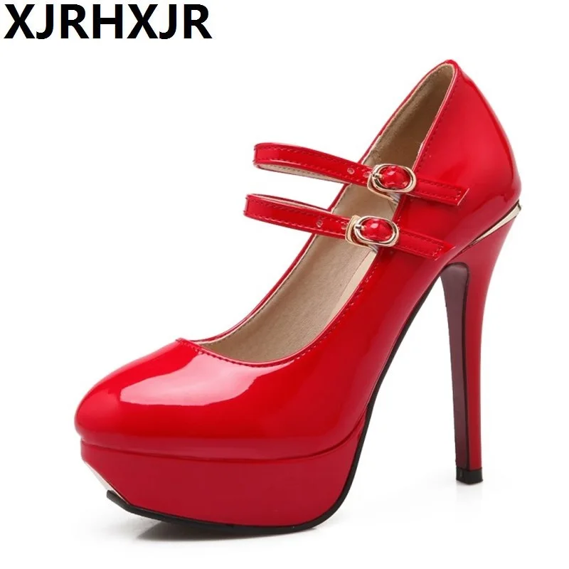 Xjrhxjr Новый красные черные женские туфли лодочки из лакированной кожи пикантные