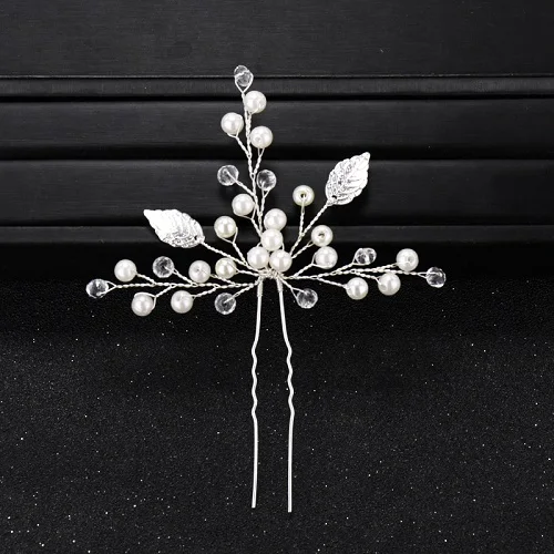 Silver 1 Pcs Женские свадебные заколки для волос с жемчугом и листьями, жемчужные украшения, аксессуары для невесты, заколки для волос для женщин, свадебный головной убор - Окраска металла: Silver 1 Pcs