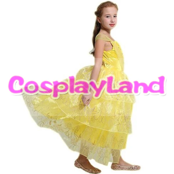 2017 новейший желтый костюм косплей платье для девочек|princess cosplay|cosplay costumebelle princess |