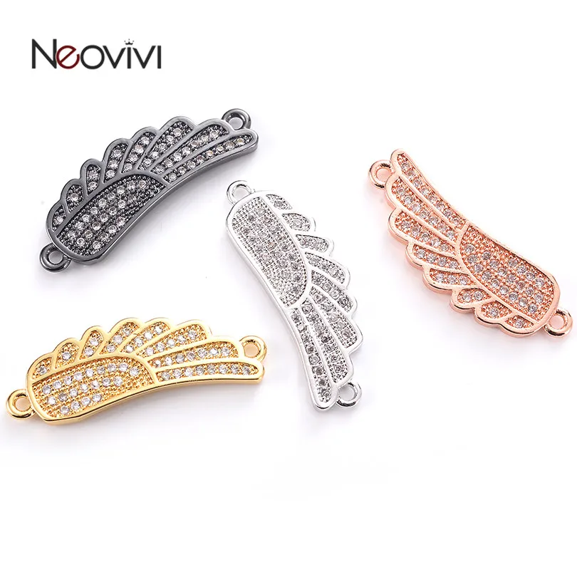 Подвески Neovivi Wing выложенные белыми микрофианитами медные бусины спейсеры для