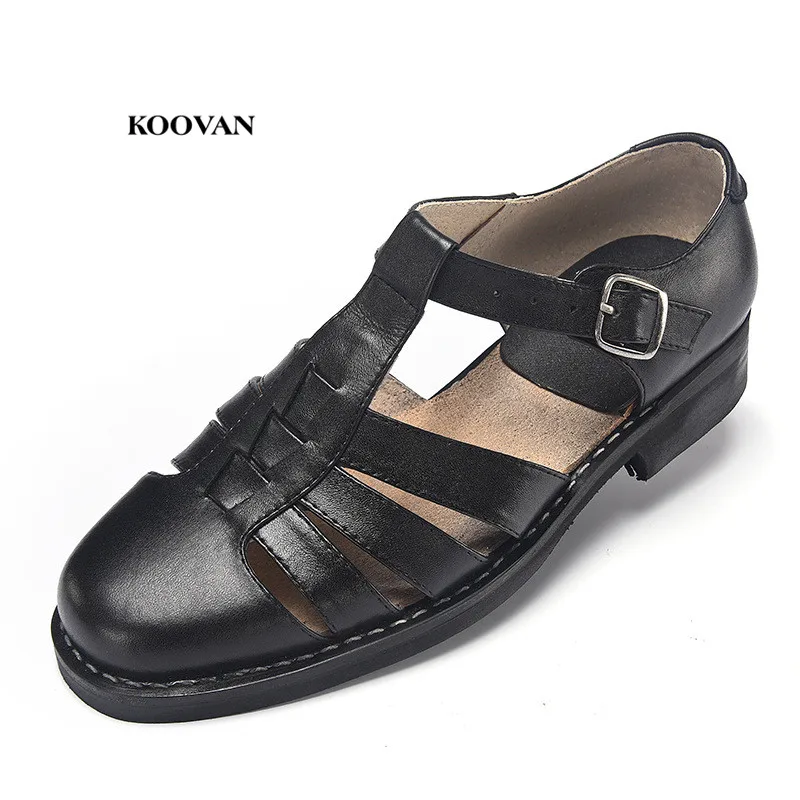 

Koovan Men's Sandals 2021 New Summer Father Sandals Genuine Leather Hand-stitched Slotted Bottom Men Aged Business Shoes 35-48