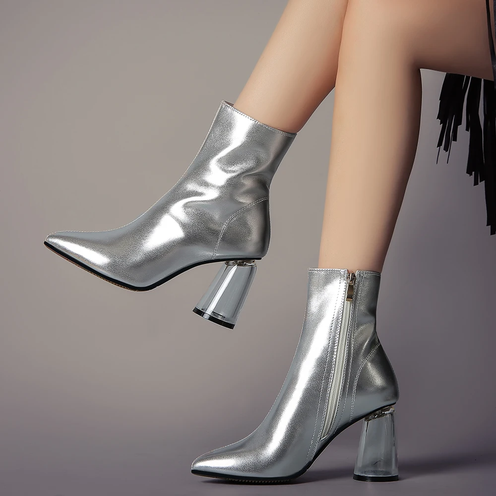Женские ботильоны из натуральной кожи на толстом высоком каблуке Модные женские