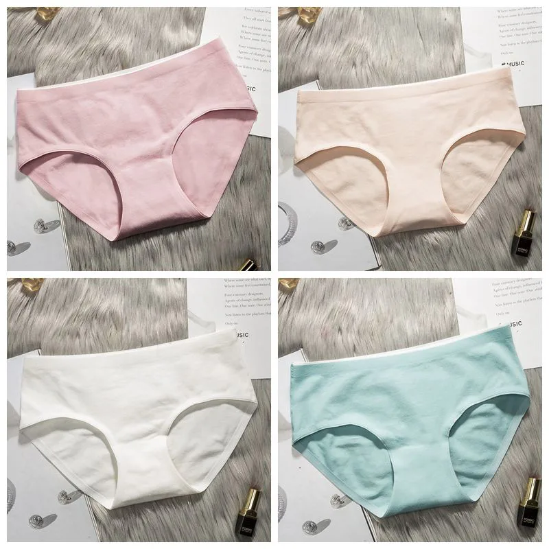 pink skin white gree SP& CITY, 4 шт., простой дизайн, дышащее хлопковое нижнее белье для женщин, сексуальные, средняя талия, бесшовные трусики, комфортные гигиенические трусы, нижнее белье - Цвет: pink skin white gree