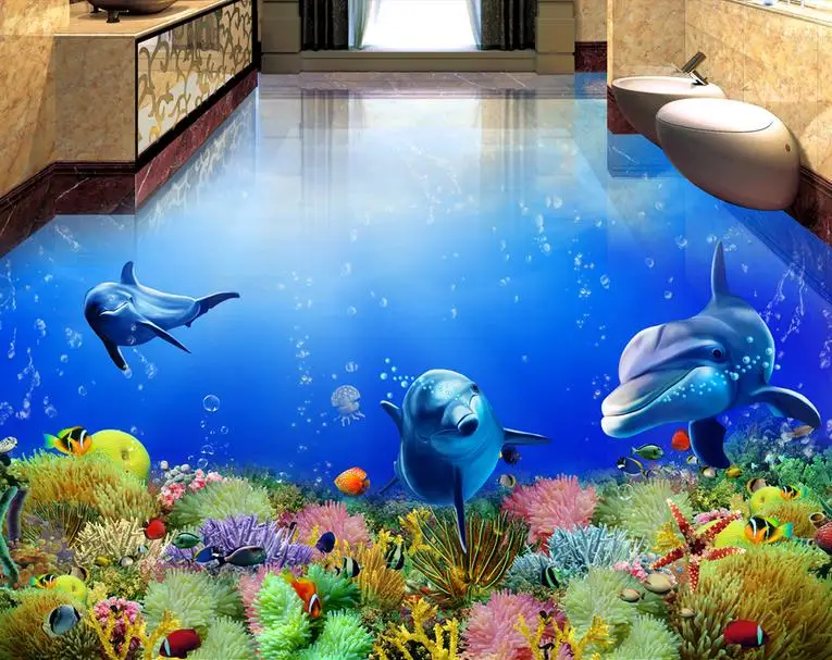 Виниловые 3D обои с рисунком дельфина настенные 3d для гостиной плитки ванной