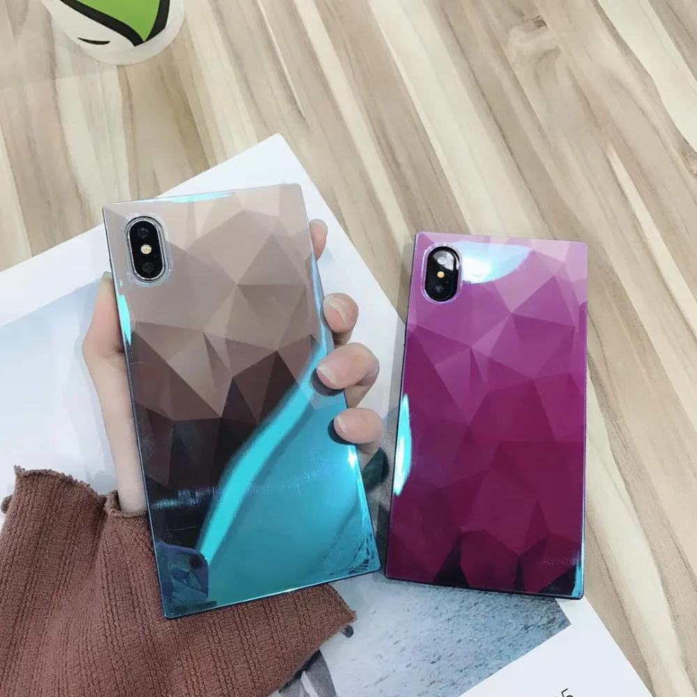 ZMASI Blue-ray Geometric Phone Case For iphone X 7 6S 6 8 Plus Back Cover Square Soft Silicone Full Protect |