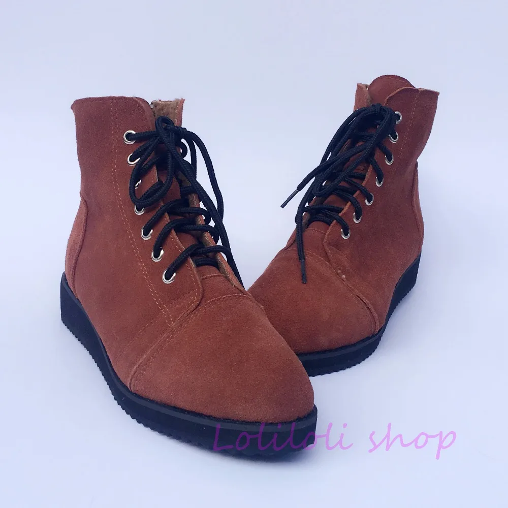 melhor Princesa Doce Lolita Sapatos Loliloli Yoyo Design Japonês Personalizado Camelo Camurça Couro Genuíno Rendas-up Botas Curtas Lisas Yd001