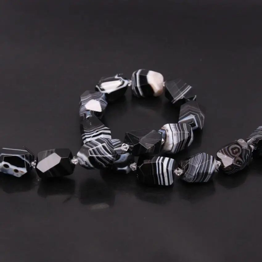 15.5&quotstrand Natural Black Striped Agates Faceted Nugget Achate Loose Beads Onxy Cut Spacer Pendant Necklace Charm Jewelry | Украшения и