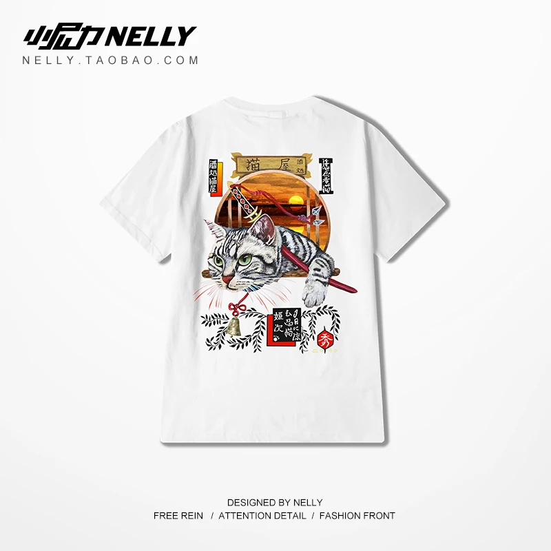 Nelly 2019 Summer Cat Print Ladies Hip Hop Short-sleeved Shirt Harajuku Round Neck Cotton High Quality Animal T-shirt Tee | Женская