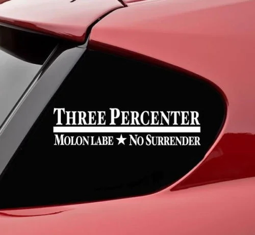 

Three percenter molon labe no surrender vinyl decal sticker bumper funny window sticker 15cm