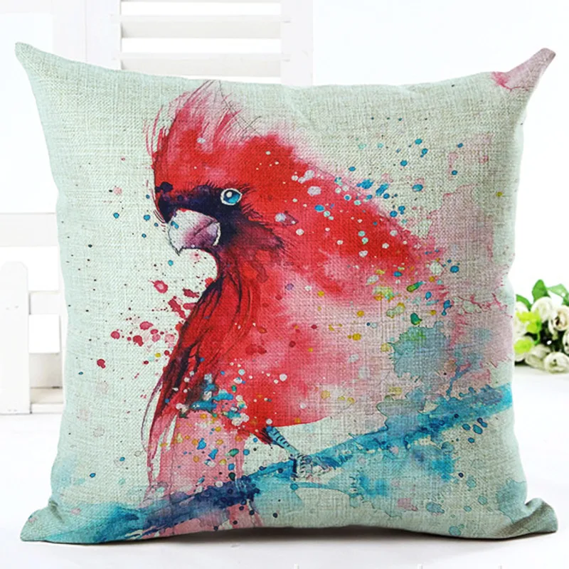 Птица картина маслом мультфильм Стиль Throwpillow Декор льняная хлопковая цветная