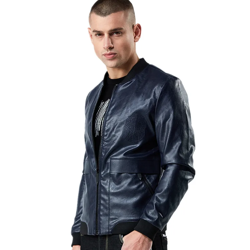 

NEW Fashion Mens jacket and coats motorcycle PU leather jacket men Embroidery leather jacket jaqueta de couro masculina