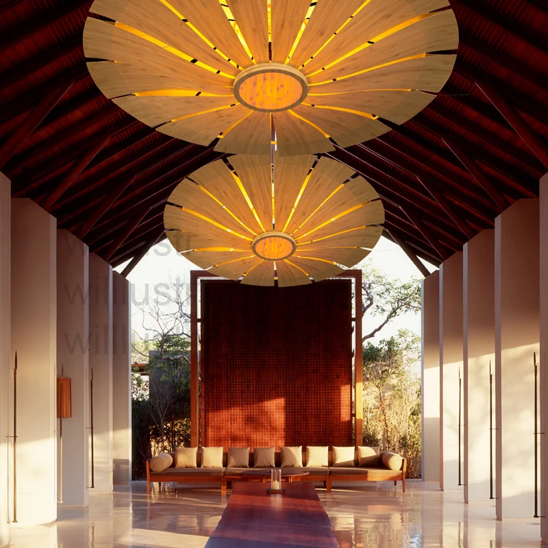 Современная бамбуковая Подвесная лампа НЛО зонтик пастырской Натуральный Отель