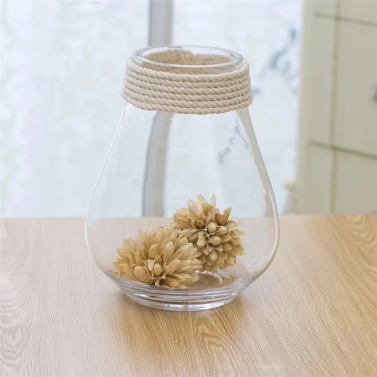 Прозрачная стеклянная ваза, набор цветов гортензии, Настольная Ваза для дома, ваза из пенькового стекла, украшение для гостиной