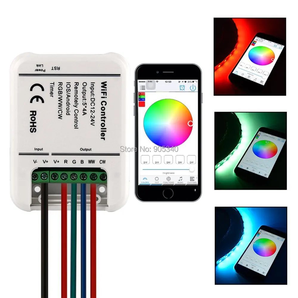 16 миллионов цветов Wifi RGB led контроллер мини 5 каналы rgb/WW/CW Светодиодный контроллер смартфон управление музыкальный таймер контроллер led RGB